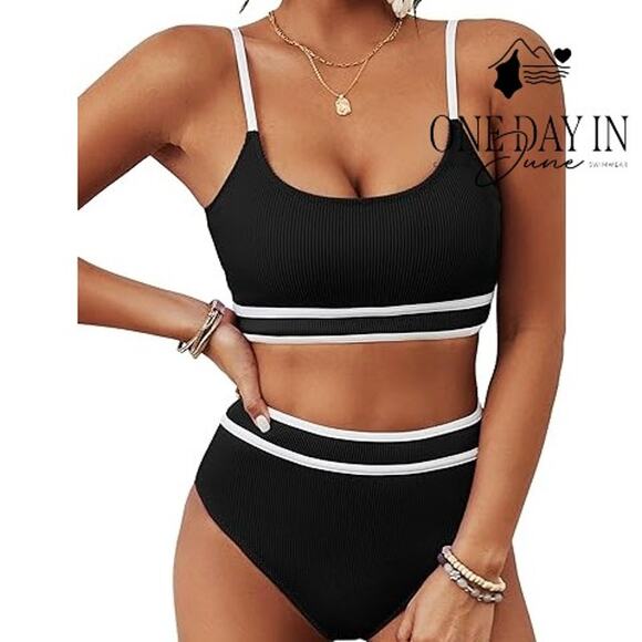 Blooming Jelly Ribbed Crop High Waist Bikini Swimsuit Size M - Picture 1 of 7